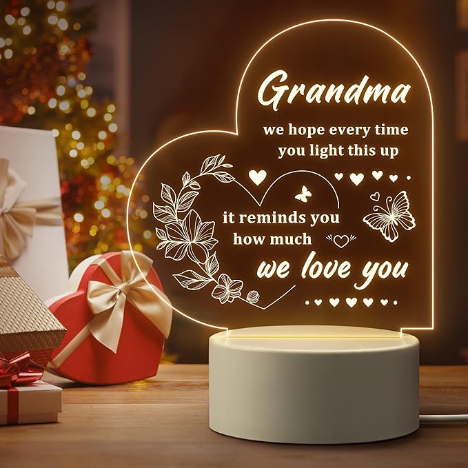 Gifts for Grandma, Grandma Gifts - Engraved Night Light, Grandma Birthday Gifts, Thanksgiving Christmas Mothers Day Gifts for Grandma, Nana, Grammy, Grandmother - LeafyLoom