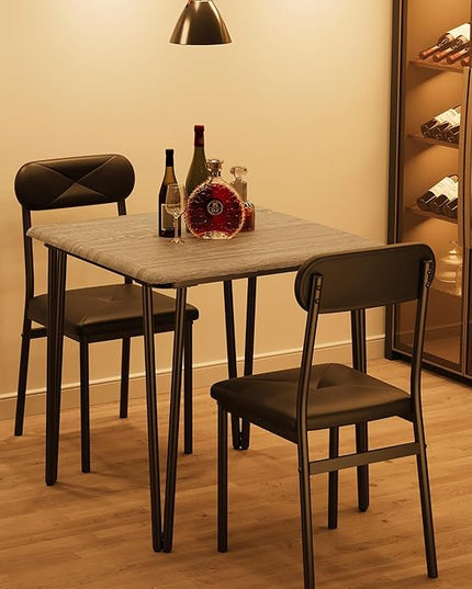 Dining Table for 2, Small Square kitchen Dinner Table Set for 2,Space Saving Wood Modern Dinette With Upholstered,Dining Room Furniture for Breakfast Nook, Apartment,Home Office Small Space,3 Piece - LeafyLoom