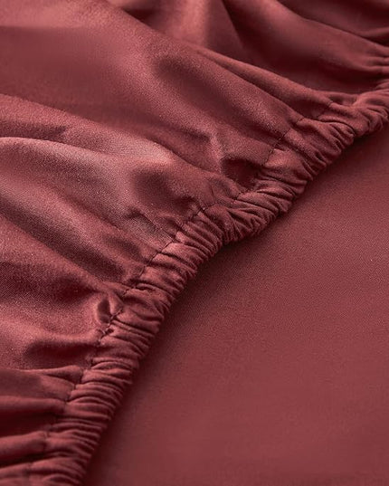 Bed Sheet Set - Brushed Microfiber Bedding - Bedding Sheets & Pillowcases - Deep Pockets - Easy Fit - Breathable & Soft Hotel Sheets - 4 Piece Queen Burgundy - LeafyLoom