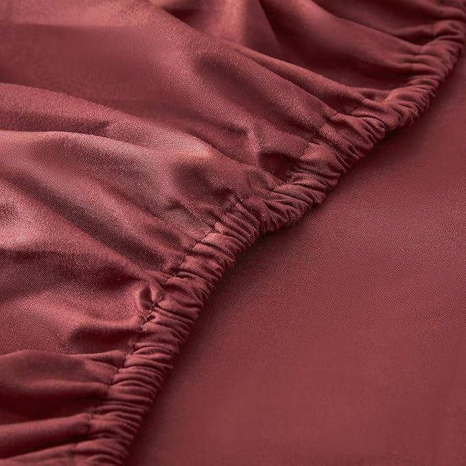 Bed Sheet Set - Brushed Microfiber Bedding - Bedding Sheets & Pillowcases - Deep Pockets - Easy Fit - Breathable & Soft Hotel Sheets - 4 Piece Queen Burgundy - LeafyLoom