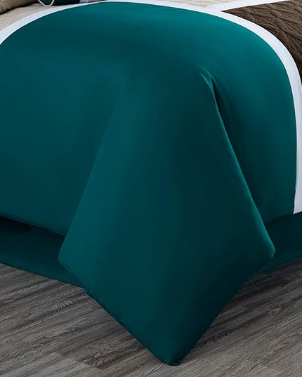 Chezmoi Collection Upland 7-Piece Quilted Patchwork Comforter Set, Teal/Beige/Brown, King - LeafyLoom