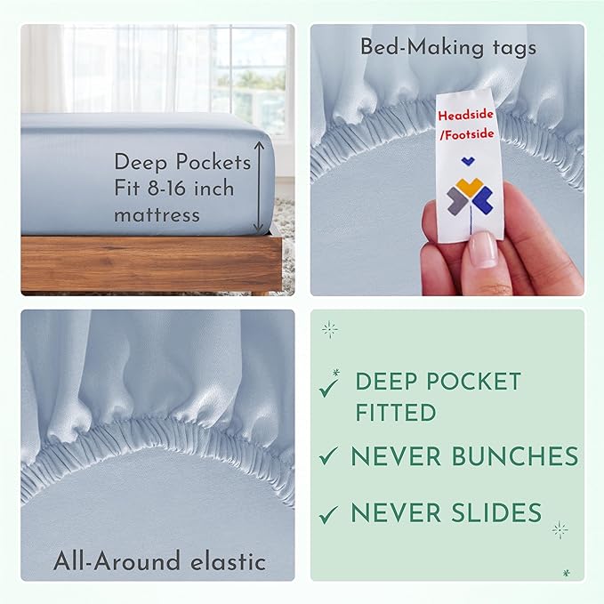 California Design Den California King Sheet Set - 100% Cotton, 600 Thread Count Deep Pocket Cal King Sheet Set, Luxury Hotel-Quality Sheets with Soft Sateen Weave - Blue - LeafyLoom