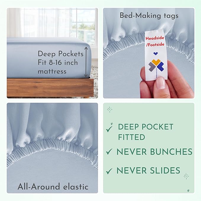 California Design Den - Luxury Full Size Sheet Set - 100% Cotton, 600 Thread Count Deep Pocket Full Size Bed Sheets, Cooling Hotel-Quality Sheets with Sateen Weave - Blue - LeafyLoom