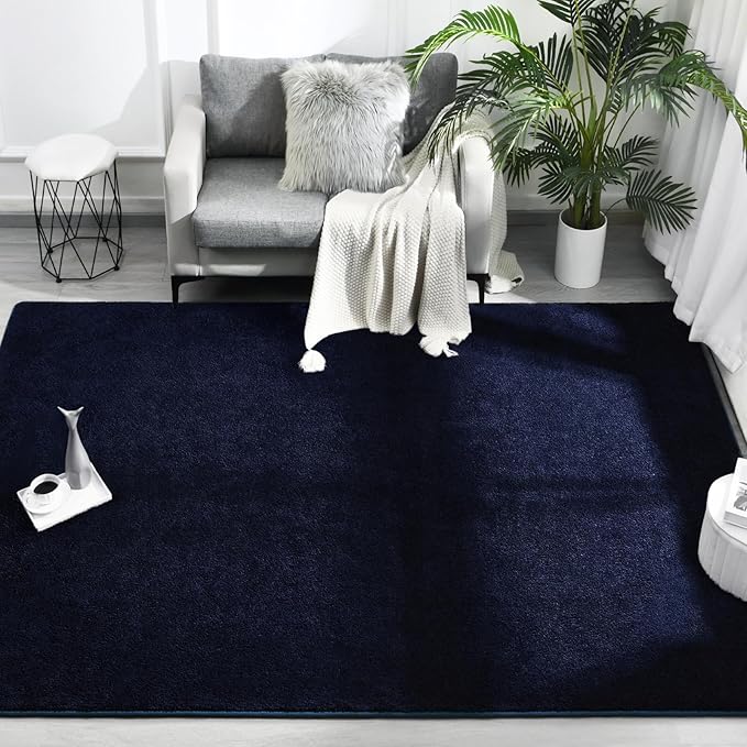 Area Rugs for Bedroom Living Room, 4x6 Navy Blue Super Soft Comfy Thickened Memory-Foam Indoor Carpets, Modern Aesthetic Minimalist Carpet for Boys Girls Adults Apartment Nursery Home Décor - LeafyLoom