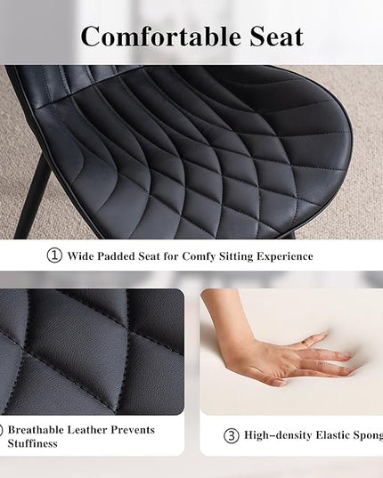 YOUNIKE Dining Chairs Set of 2, Upholstered Faux Leather Kitchen & Dining Room Chairs, Modern Living Room Bedroom Side Chairs with Wide Wing Back and Adjustable Metal Legs, Black - LeafyLoom