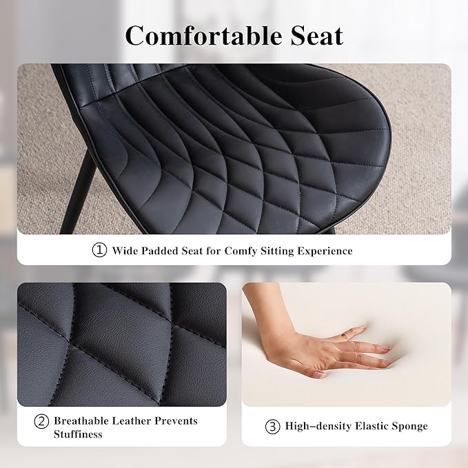 YOUNIKE Dining Chairs Set of 2, Upholstered Faux Leather Kitchen & Dining Room Chairs, Modern Living Room Bedroom Side Chairs with Wide Wing Back and Adjustable Metal Legs, Black - LeafyLoom