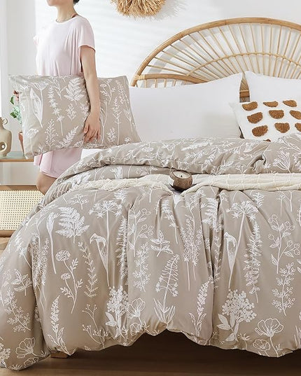 JANZAA Full Size Comforter Bedding Comforter Sets Floral Comforter Set Oatmeal Comforter Set Bed Set with 2 Pillow Cases for All Seasons - LeafyLoom