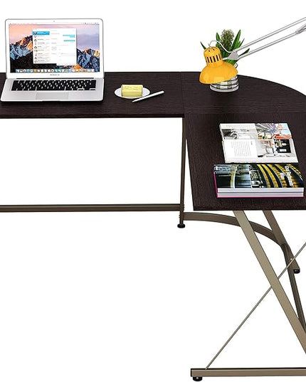 SHW L-Shaped Computer Gaming Desk, Espresso - LeafyLoom