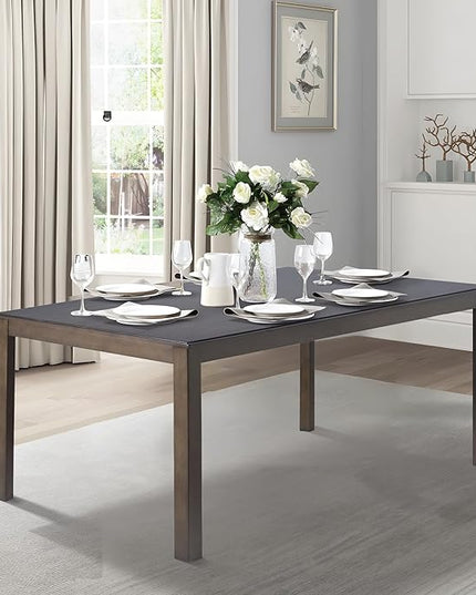 COLAMY Wood Dining Table for 4 6 People, Rectangle Wooden Kitchen Table with Square Legs, Farmhouse Dinner Table for Dining Room, Office, Brown - LeafyLoom