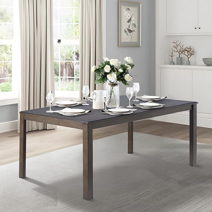 COLAMY Wood Dining Table for 4 6 People, Rectangle Wooden Kitchen Table with Square Legs, Farmhouse Dinner Table for Dining Room, Office, Brown - LeafyLoom