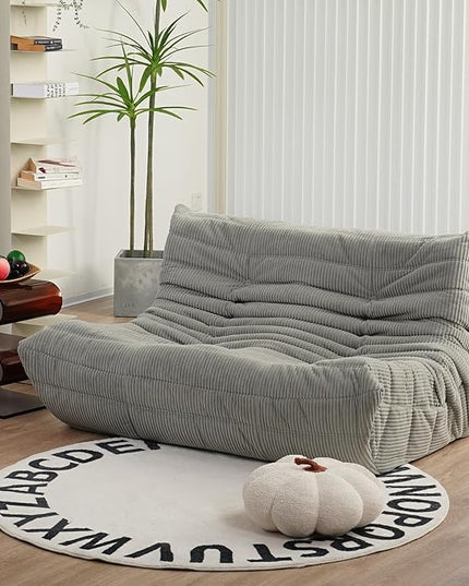 N&V Fireside Loveseat, Mid Century Armless Twin Size Floor Sofa, Soft Premium Corduroy Floor Lounge Chair, Foam Sofa Accent Chair for Living Room Bedroom and Office, Harbour Grey - LeafyLoom