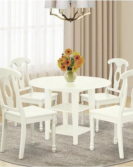 East West Furniture SUKE5-LWH-W Sudbury 5 Piece Room Furniture Set Includes a Round Kitchen Table with Dropleaf & Shelves and 4 Dining Chairs, 42x42 Inch - LeafyLoom