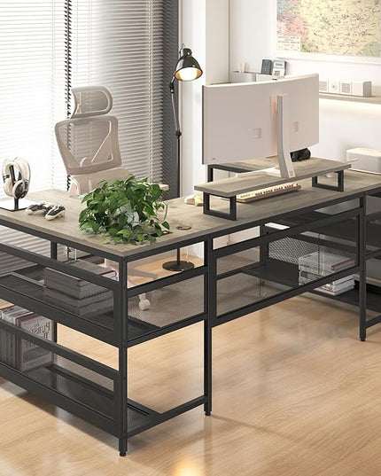 NicBex Laik-DW-00010-DX Desks, 82" W x 43" D x 35" H, Gray - LeafyLoom