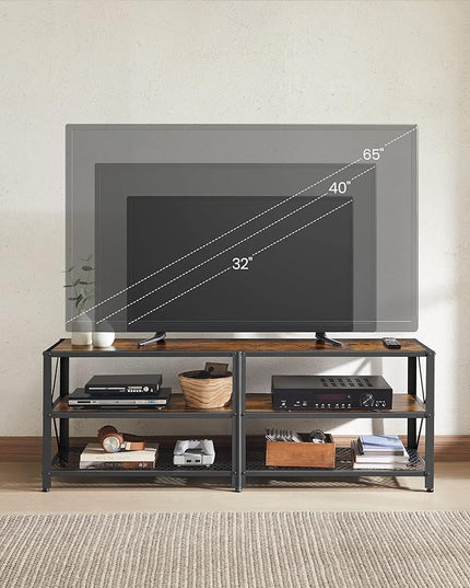 VASAGLE TV Stand, TV Console for TVs Up to 65 Inches, TV Table, 55.1 Inches Width, TV Cabinet with Storage Shelves, Steel Frame, for Living Room, Bedroom, Rustic Brown and Black ULTV094B01 - LeafyLoom