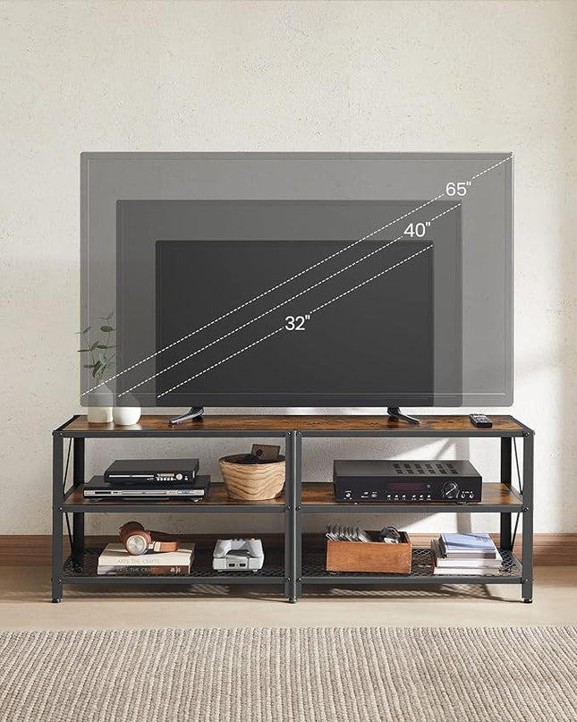 VASAGLE TV Stand, TV Console for TVs Up to 65 Inches, TV Table, 55.1 Inches Width, TV Cabinet with Storage Shelves, Steel Frame, for Living Room, Bedroom, Rustic Brown and Black ULTV094B01 - LeafyLoom