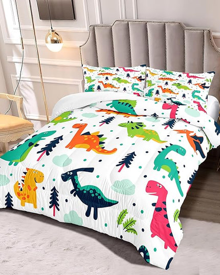 Dinosaurs Kids Comforter Bedding Set 3 PCS Super Soft Breathable Print Kids Bedding Sets for Boys Girls, Machine Washable Durable Comforter Set with Comforter and 2 Pillowcases (Twin, Dinosaur) - LeafyLoom
