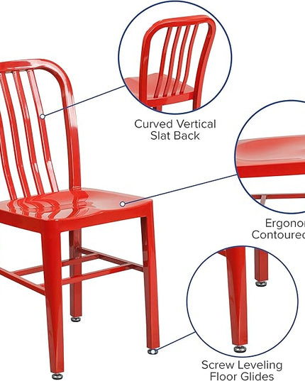 Flash Furniture Gael Indoor/Outdoor Modern Metal Dining Chairs, Commercial-Grade Galvanized Steel Restaurant Chairs, Set of 2, Red - LeafyLoom