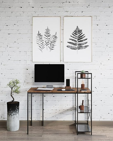 Lavish Home 80 BLT-SHF All-in-One Computer Desk with Shelves for Home Office, Bedroom, or Craft Table, Rustic Brown & Black - LeafyLoom