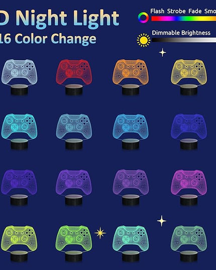 Attivolife Gamepad 3D Illusion Lamp, Controller Night Light with Remote Control + Timer 16 Color Changing Desk Lamp Kids Gamer Room Decor Plug in Best Cool Festival Birthday Gift for Boy Men - LeafyLoom