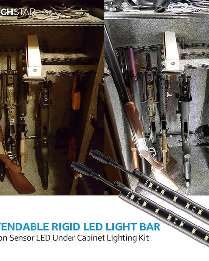 TORCHSTAR LED Safe Lighting Kit, (6) 12 Inch Linkable Light Bars + Motion Sensor + UL Power Adapter, 900LM, Input 100-240V, for Under Cabinet Gun Safe Locker Closet Showcase, 5000K Daylight TORCHSTAR