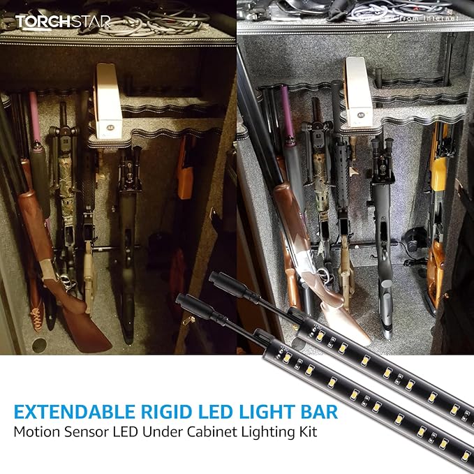 TORCHSTAR LED Safe Lighting Kit, (6) 12 Inch Linkable Light Bars + Motion Sensor + UL Power Adapter, 900LM, Input 100-240V, for Under Cabinet Gun Safe Locker Closet Showcase, 5000K Daylight TORCHSTAR