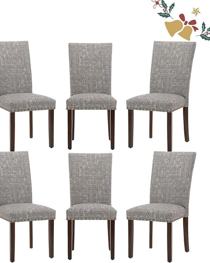 Parsons Dining Chairs Set of 6, Upholstered Nailhead Dining Room Kitchen Side Chair with Thick Cushions and Wood Legs, Black/White - LeafyLoom