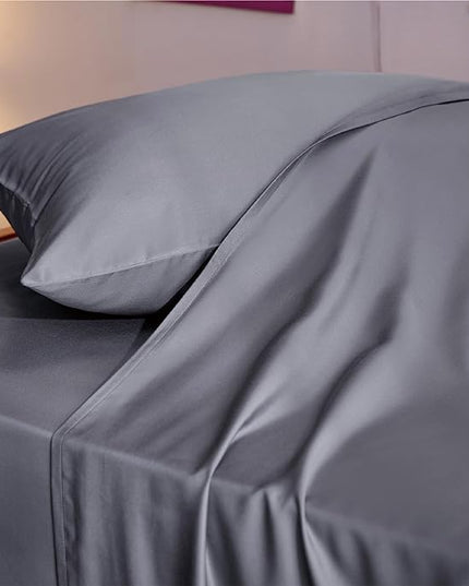 Bedsure Twin XL Sheet Set Dorm Bedding, Cooling Sheets Twin Extra Long Sheets, Rayon Derived from Bamboo, Deep Pocket Up to 16", Hotel Luxury Silky Bedding Sheets & Pillowcases, Dark Grey - LeafyLoom