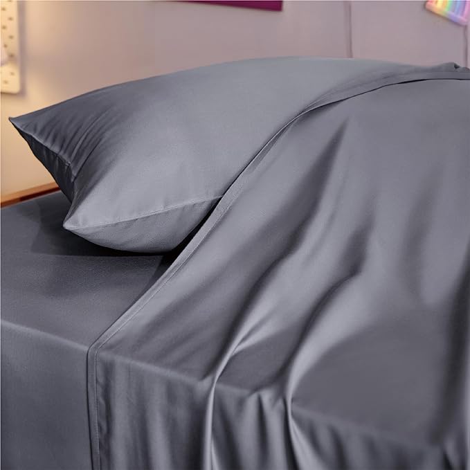 Bedsure Twin XL Sheet Set Dorm Bedding, Cooling Sheets Twin Extra Long Sheets, Rayon Derived from Bamboo, Deep Pocket Up to 16", Hotel Luxury Silky Bedding Sheets & Pillowcases, Dark Grey - LeafyLoom