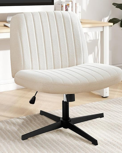 Criss Cross Chair, Cross Legged Office Chair, Wide Comfty Desk Chair, No Wheels Armless Computer Task Chair, Swivel Fabric Vanity Home Chair, Height Adjustable - LeafyLoom