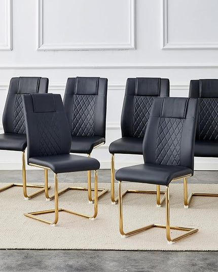 NicBex Dining Chairs Set of 6 Modern Faux Leather High Back Dining Room Kitchen Chairs with Golden Metal Legs,Side Chairs for Dining Room, Kitchen,Living Room, and Restaurants,Black - LeafyLoom