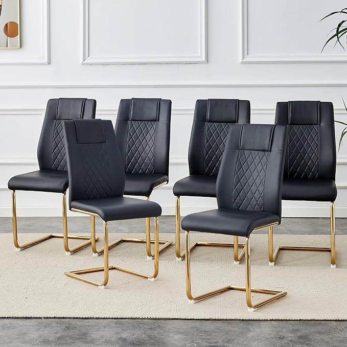 NicBex Dining Chairs Set of 6 Modern Faux Leather High Back Dining Room Kitchen Chairs with Golden Metal Legs,Side Chairs for Dining Room, Kitchen,Living Room, and Restaurants,Black - LeafyLoom