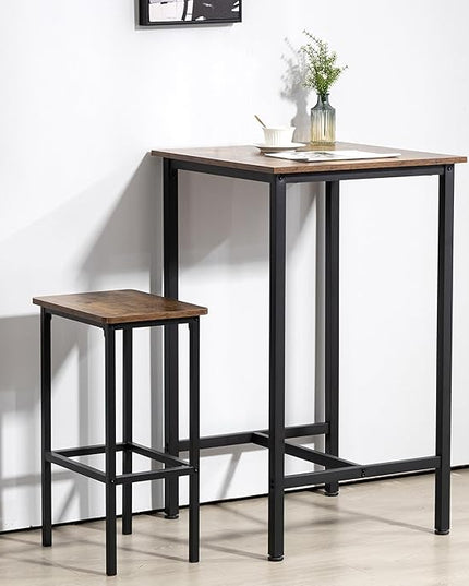 Finnhomy Bar Table, 23.6" Pub Table High Top Table, Square Bar Height Table, Counter Height Cocktail Table, Small Kitchen Table Set for 2, Breakfast for Kitchen, Living Room, Rustic Brown - LeafyLoom
