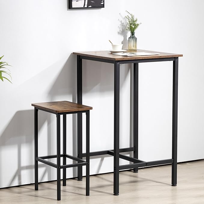 Finnhomy Bar Table, 23.6" Pub Table High Top Table, Square Bar Height Table, Counter Height Cocktail Table, Small Kitchen Table Set for 2, Breakfast for Kitchen, Living Room, Rustic Brown - LeafyLoom