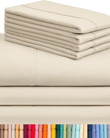 LuxClub 7 PC Split King Sheet Set, Breathable Luxury Bed Sheets, Deep Pockets 18" Eco Friendly Wrinkle Free Cooling Sheets Machine Washable Hotel Bedding Silky Soft - Cream Split King - LeafyLoom