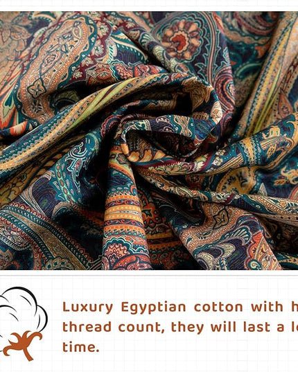 QSH Boho Sheets King Size - Bohemian Bedding Paisley Pattern Printed Bedsheets Sets King Size Bed Sheets 100% Egyptian Cotton 17.5" Extra Deep Pocket 4pcs - LeafyLoom