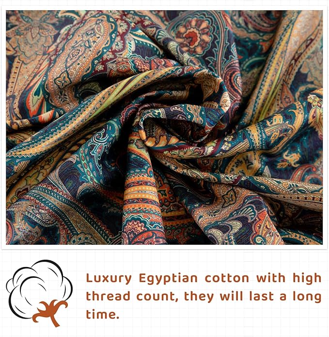 QSH Boho Sheets King Size - Bohemian Bedding Paisley Pattern Printed Bedsheets Sets King Size Bed Sheets 100% Egyptian Cotton 17.5" Extra Deep Pocket 4pcs - LeafyLoom