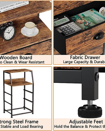Furnulem Nightstand with 3 Drawers and 2-Tier Shelf, Fabric Small Dresser Organizer Vertical Storage Tower for Bedroom, Closet, Hallway, Nursery, End Table Side Furniture, Sturdy Steel Frame, Wood Top - LeafyLoom