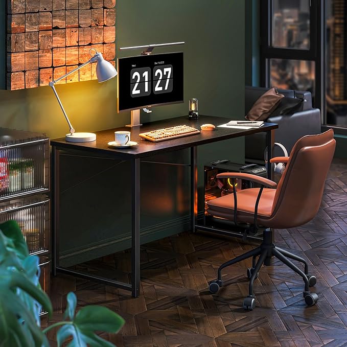 Coleshome 48 Inch Computer Desk, Modern Simple Style Desk for Home Office, Study Student Writing Desk, Black - LeafyLoom