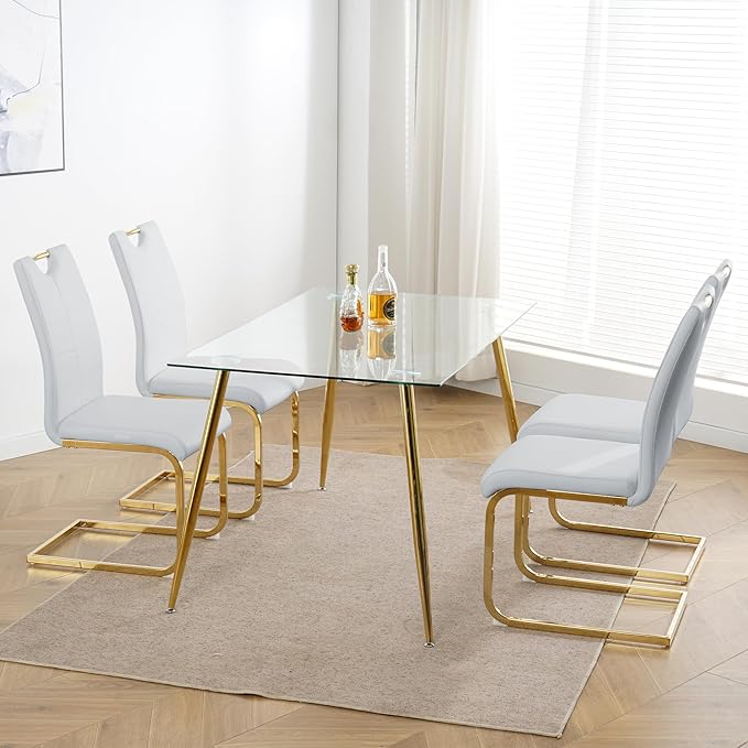 NicBex Haerin-SD-00373-LWJ Dining Chairs, 16.5"x17.9"x38.2", Grey and Gold - LeafyLoom