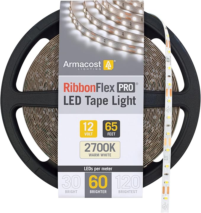 Armacost Lighting RibbonFlex Pro 12-Volt White Tape Strip Light 60 LEDs/m, 2700K Warm White, 65.6 ft (20M) 132260 ArmacostLighting