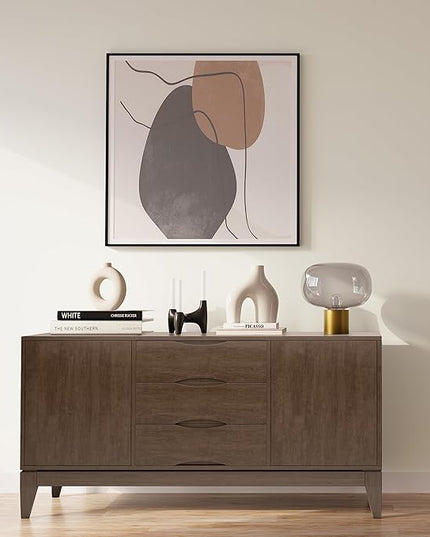 SIMPLIHOME Harper SOLID HARDWOOD 60 Inch Wide Mid Century Design Sideboard Buffet in Walnut Brown, For the Dining Room and Kitchen - LeafyLoom