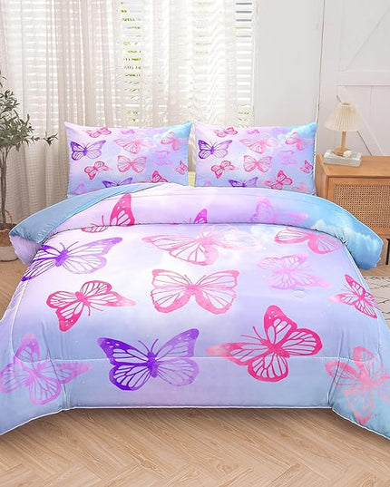 Tailor Shop Butterfly Comforter Sets Twin Size,Purple Butterfly Bedding Sets for Girls Kids Teens with 1 Pillowcase… - LeafyLoom