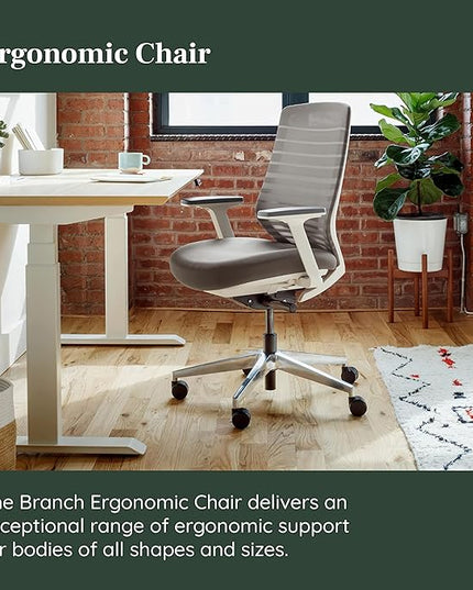 Branch Ergonomic Chair - A Versatile Desk Chair with Adjustable Lumbar Support, Breathable Mesh Backrest, and Smooth Wheels - Experience Optimal Comfort and Support - Pebble - White - LeafyLoom