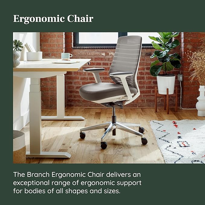 Branch Ergonomic Chair - A Versatile Desk Chair with Adjustable Lumbar Support, Breathable Mesh Backrest, and Smooth Wheels - Experience Optimal Comfort and Support - Pebble - White - LeafyLoom