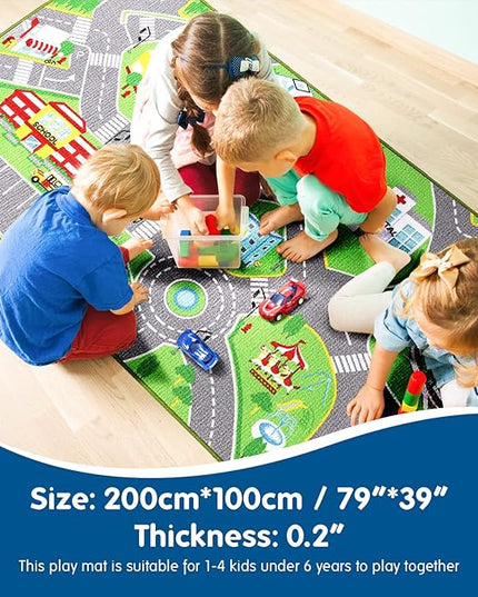 79"X40" Kids Rug Play mat for Toy Cars,Colorful and Fun Play Rugs with Roads for Bedroom and Kid Rooms, Car Rug to Have Hours of Fun on，Area Rug Mat with Non-Slip and No Chemical Smell Backing - LeafyLoom