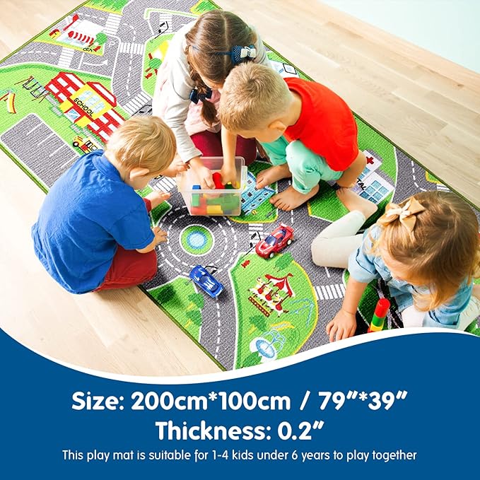 79"X40" Kids Rug Play mat for Toy Cars,Colorful and Fun Play Rugs with Roads for Bedroom and Kid Rooms, Car Rug to Have Hours of Fun on，Area Rug Mat with Non-Slip and No Chemical Smell Backing - LeafyLoom