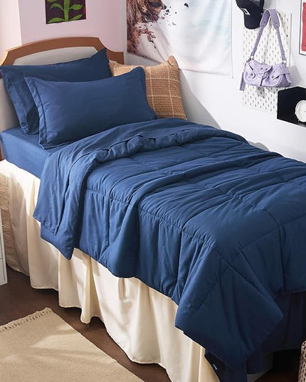 Bedsure Navy Twin XL Comforter Set - 5 Pieces Solid Twin XL Bed in a Bag for College, Twin XL Bed Set with Comforters, Sheets, Pillowcase & Sham, Extra Long Twin Comforter Set - LeafyLoom