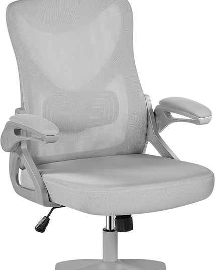 Yaheetech Ergonomic Mesh Office Chair, High Back Desk Chair with with flip-up Armrests, Adjustable Padded Headrest Computer Chair with Lumbar Support for Home Oiffce Game Room, Full Gray - LeafyLoom