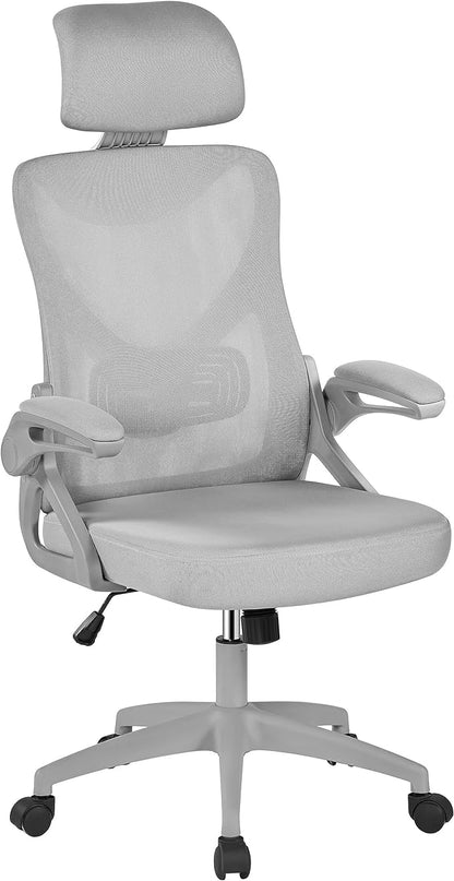 Yaheetech Ergonomic Mesh Office Chair, High Back Desk Chair with with flip-up Armrests, Adjustable Padded Headrest Computer Chair with Lumbar Support for Home Oiffce Game Room, Full Gray - LeafyLoom