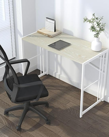 40 inch Folding Desk, Writing Gaming Computer Camping Desk, No Assembly Required Home Office Table, Natural and White - LeafyLoom